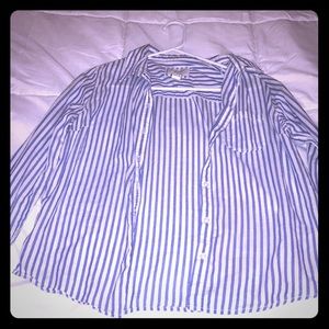 White and blue, striped, long sleeve shirt